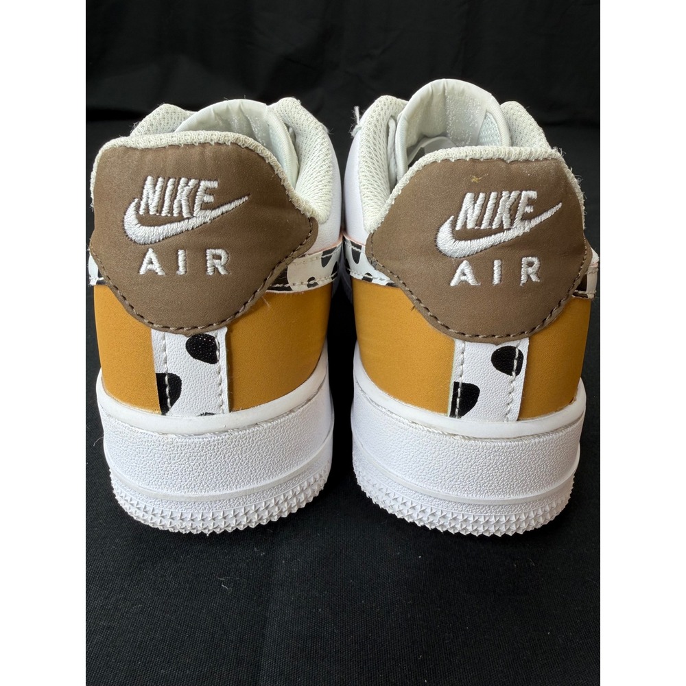 Nike Air Force 1 Low Animal Cow Print White Mustard Yellow Sneakers Womens 7.5 - Picture 2 of 16